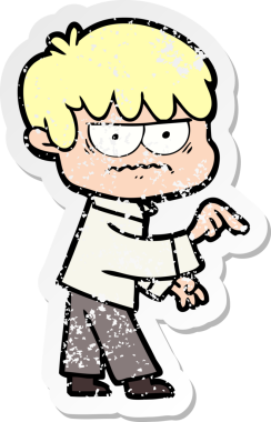 Bir insan tarafından çizilmiş kızgın bir çizgi film çocuğunun sıkıntılı çıkartması.