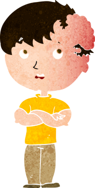 Bir insan tarafından çizilmiş kafasında büyüyen çizgi film çocuğu.