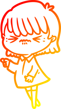 Sinirli bir karikatür kızının insan tarafından çizilmiş sıcak çizgi çizimi.