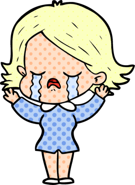 Bir insan tarafından çizilmiş ağlayan çizgi film kızı.