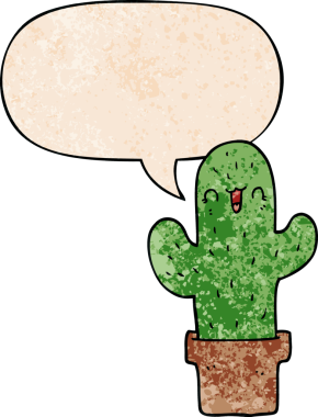 bir insan tarafından çizilmiş eski moda konuşma baloncuklu çizgi film kaktüsü.