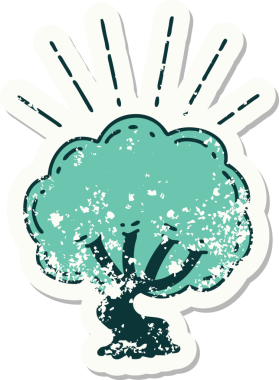 Bir insan tarafından çizilmiş dövme stili bir ağacın eski etiketi.