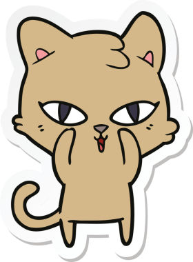 Bir insan tarafından çizilmiş çizgi film kedisinin çıkartması.