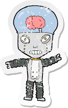 Bir insan tarafından çizilmiş gelecekteki bir çizgi robotun gerilimli çıkartması.