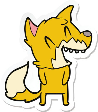 Bir insan tarafından çizilmiş gülen tilki çizgi filminin çıkartması.