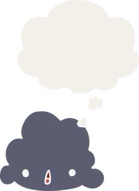 Düşünce baloncuğu olan karikatür bulutu insan tarafından çizilmiş.