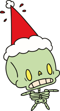 Bir insan tarafından çizilmiş Kawaii iskeletinin Noel karikatürü.