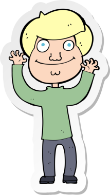 Bir insan tarafından çizilmiş mutlu bir çocuğun çıkartması.