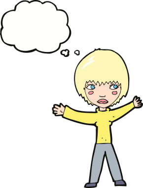 Bir insan tarafından çizilmiş düşünce balonlu bir kadın.