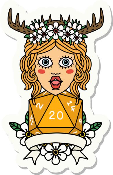 Bir insan tarafından çizilmiş doğal 20 zarlı bir Druid çıkartması.