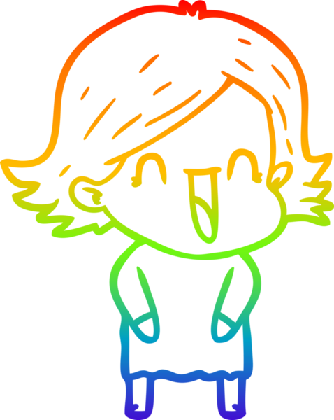 Gökkuşağı gradyan çizgi çizimi bir insan tarafından çizilmiş gülen bir kadın.