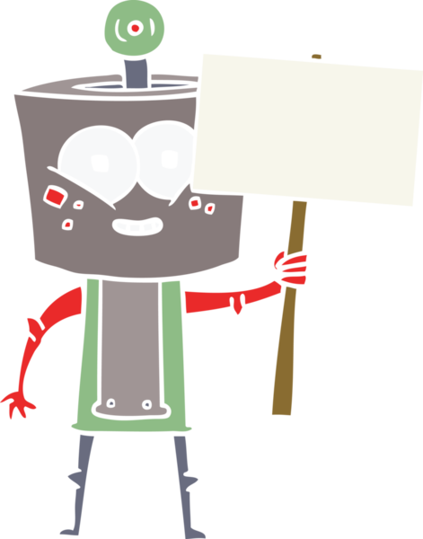 Bir insan tarafından çizilmiş mutlu düz renkli çizgi film robotu