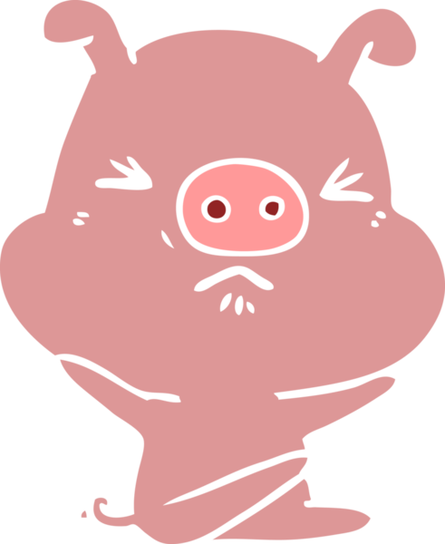 Bir insan tarafından çizilmiş düz renkli çizgi film kızgın domuz.