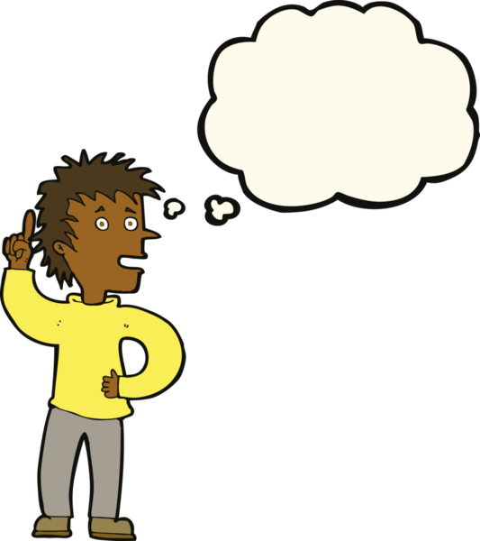 Bir insan tarafından çizilmiş düşünce baloncuğu fikri olan çizgi film çocuğu.