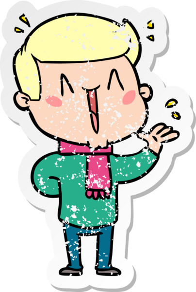 Bir insan tarafından çizilmiş heyecanlı bir karikatür çıkartması.