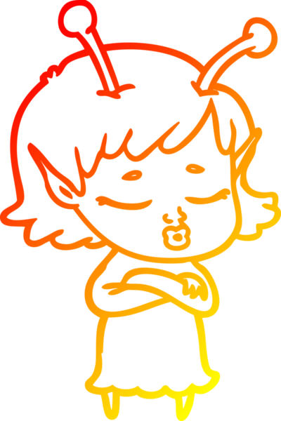 Bir insan tarafından çizilmiş sevimli bir uzaylı kız çizgi filmi.