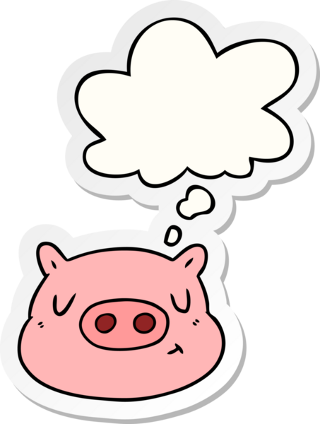 İnsan tarafından çizilmiş bir çıkartma gibi düşünce baloncuğu olan domuz suratlı çizgi film.