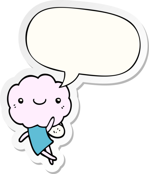 Bir insan tarafından çizilmiş baloncuk çıkartmalı sevimli bulut kafalı yaratık.