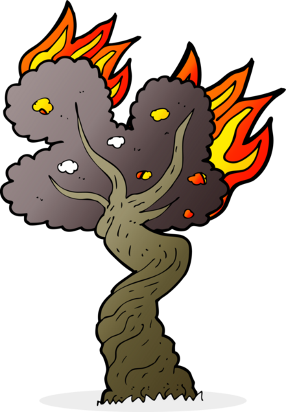 Bir insan tarafından çizilmiş eski bir ağacı yakan çizgi film