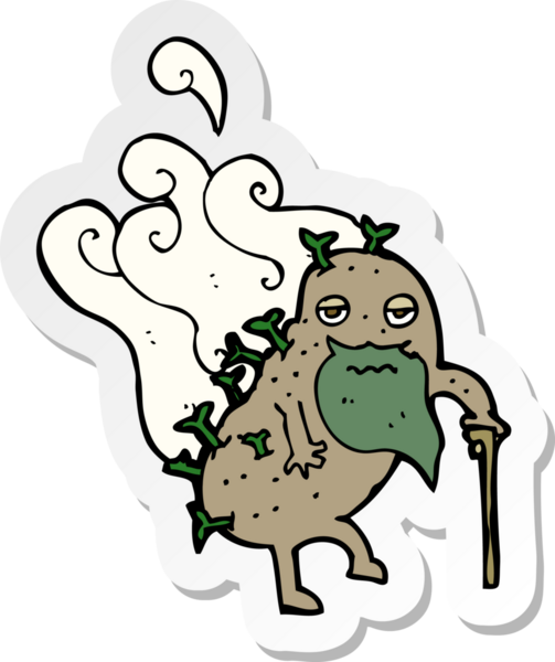 Bir insan tarafından çizilmiş eski bir patatesin çıkartması.