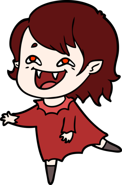 Bir insan tarafından çizilmiş gülen vampir kız çizgi filmi.