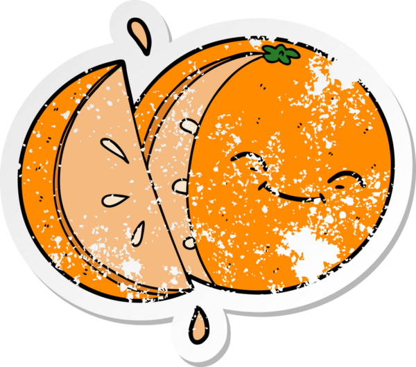 Bir insan tarafından çizilmiş portakal dilimlenmiş karikatür çıkartması.