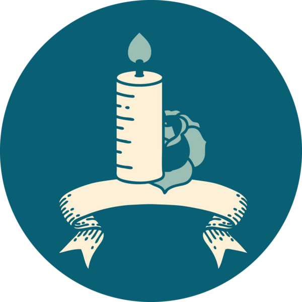 Bir mum bayrağı ve bir insan tarafından çizilmiş bir gül ile dövme tarzı simgesi