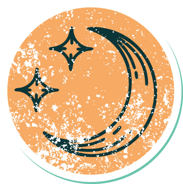 Bir insan tarafından çizilmiş bir ay ve yıldızın sembolik destansı dövmesi.