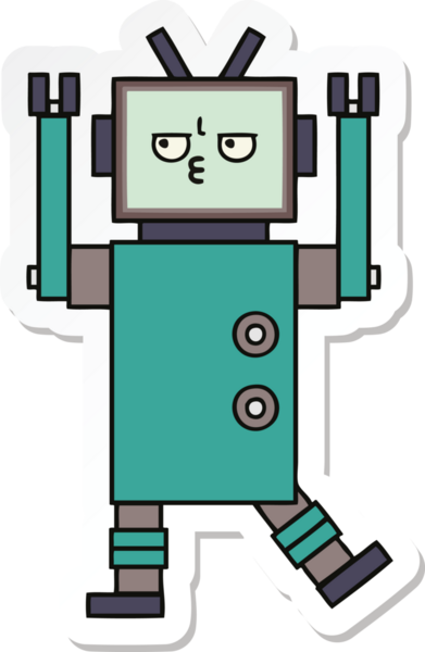 Bir insan tarafından çizilmiş şirin çizgi film robotunun çıkartması.