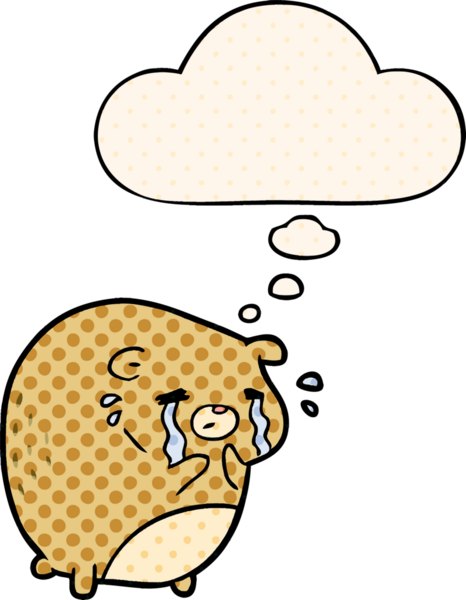 Bir insan tarafından çizilmiş çizgi roman tarzı düşünce baloncuğu olan ağlayan bir ayı.