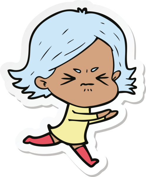 Bir insan tarafından çizilmiş kızgın bir kızın çıkartması.