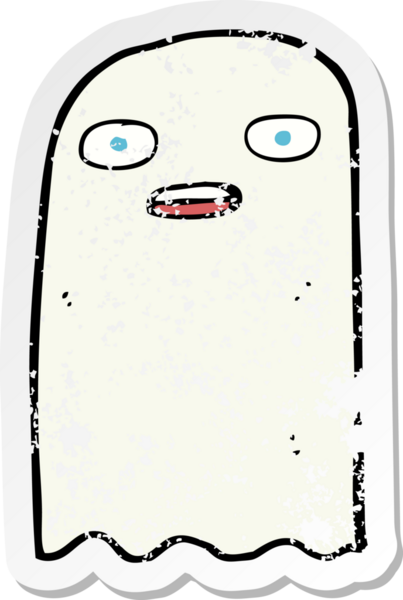 Bir insan tarafından çizilmiş komik bir karikatür hayaletinin gerilmiş çıkartması.