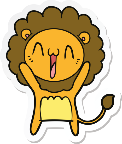 Bir insan tarafından çizilmiş mutlu bir aslanın çıkartması.