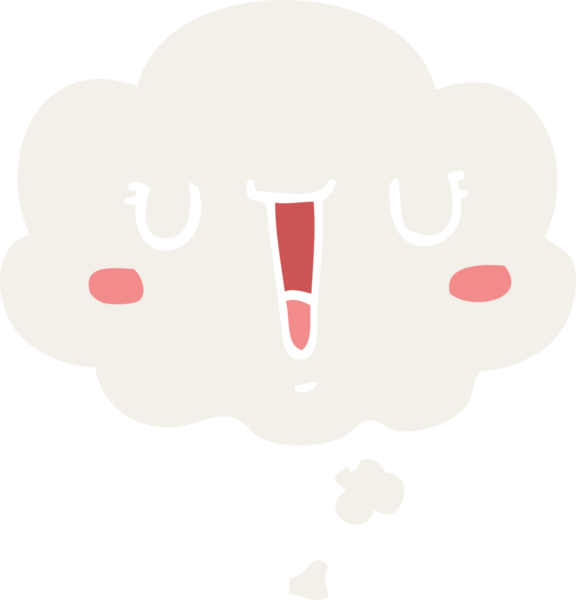 Bir insan tarafından çizilmiş düşünce baloncuklu mutlu çizgi film yüzü.