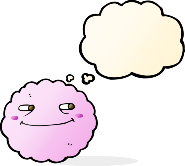 Bir insan tarafından çizilmiş düşünce baloncuklu mutlu bir bulut.