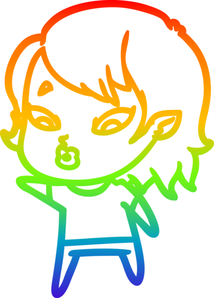 Gökkuşağı gradyan çizgisi. Bir insan tarafından çizilmiş şirin bir vampir kız çizgi filmi.