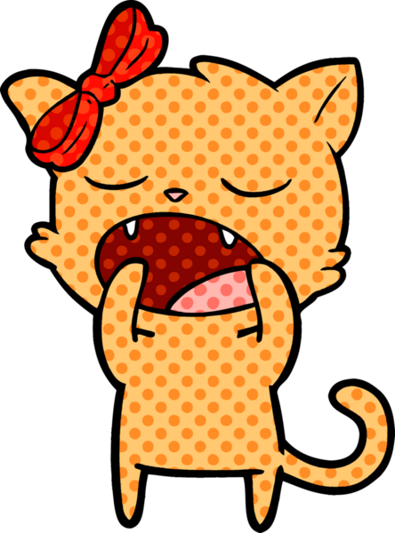 Bir insan tarafından çizilmiş esneyen kedi çizgi filmi.