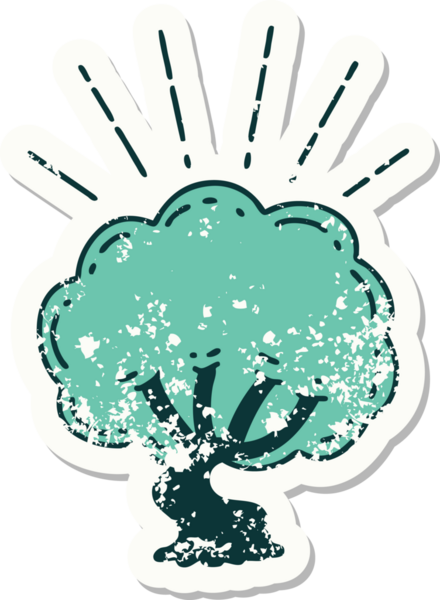 Bir insan tarafından çizilmiş dövme stili bir ağacın eski etiketi.