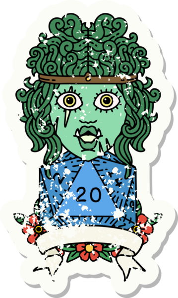 Retro Dövme Biçimi Yarı Ork Barbar Karakteri Bir insan tarafından çizilmiş doğal 20 zar