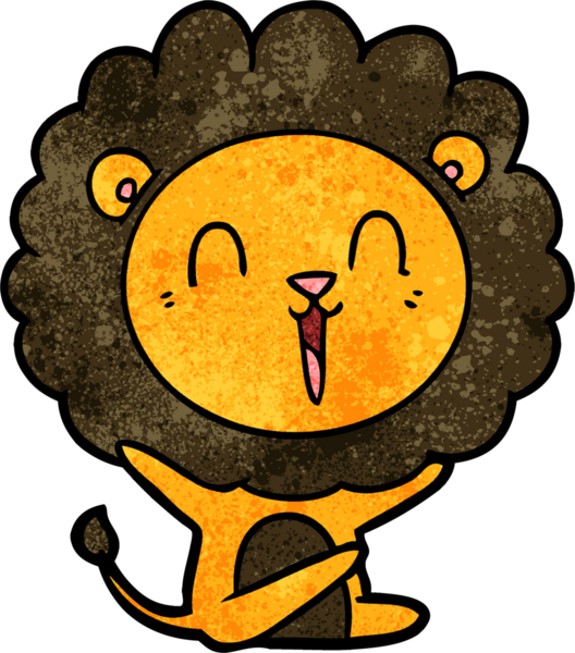 Bir insan tarafından çizilmiş gülen aslan çizgi filmi.