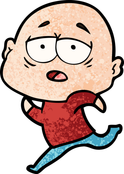 Bir insan tarafından çizilmiş yorgun, kel bir adam.