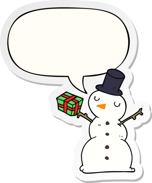 Bir insan tarafından çizilmiş konuşma balonu çıkartmalı kardan adam.