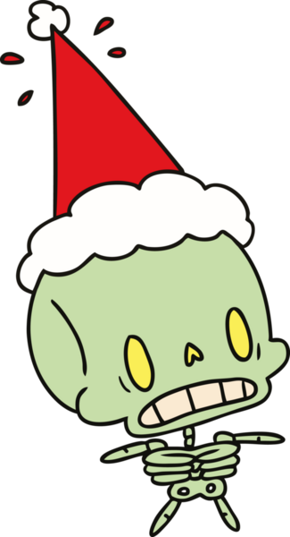 Bir insan tarafından çizilmiş Kawaii iskeletinin Noel karikatürü.