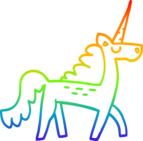 Bir insan tarafından çizilmiş mistik tek boynuzlu atın gökkuşağı gradyan çizimi