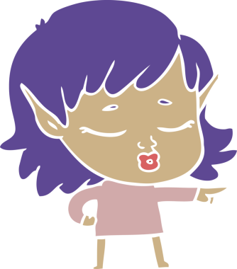 Bir insan tarafından çizilmiş düz renkli çizgi film elf kızı.