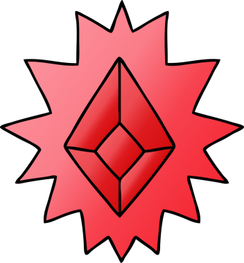 Bir insan tarafından çizilmiş parlak kırmızı bir mücevherin gradyan karikatürü.