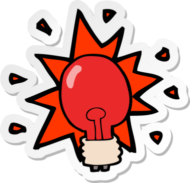 Bir insan tarafından çizilmiş kırmızı ampulün çıkartması.