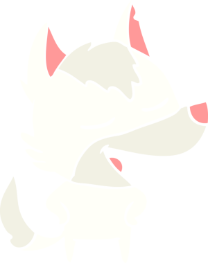 Bir insan tarafından çizilmiş düz renkli çizgi film kurt gülüşü