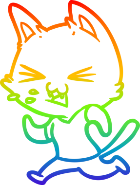 Gökkuşağı gradyan çizgi çizimi Koşan kedi tıslayan bir insan tarafından çizilmiş