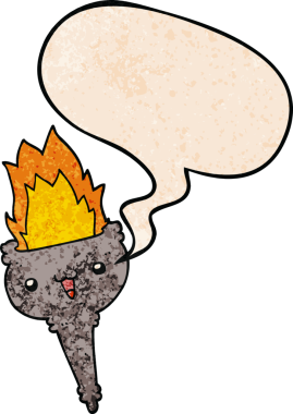 Bir insan tarafından çizilmiş eski dokuda konuşma baloncuğu olan çizgi film alevli kadehi.